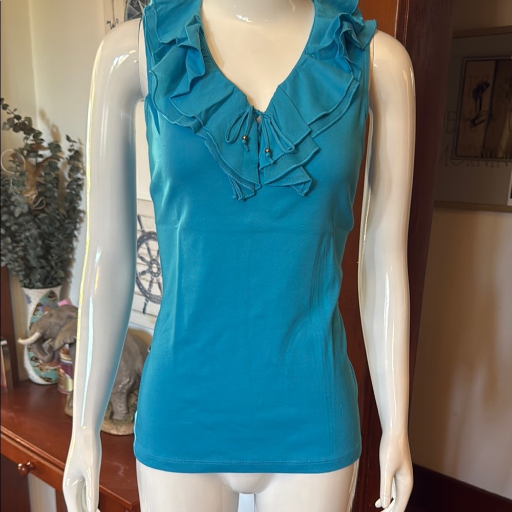 NWT chaps size small Ruffled Teal Sleeveless Top